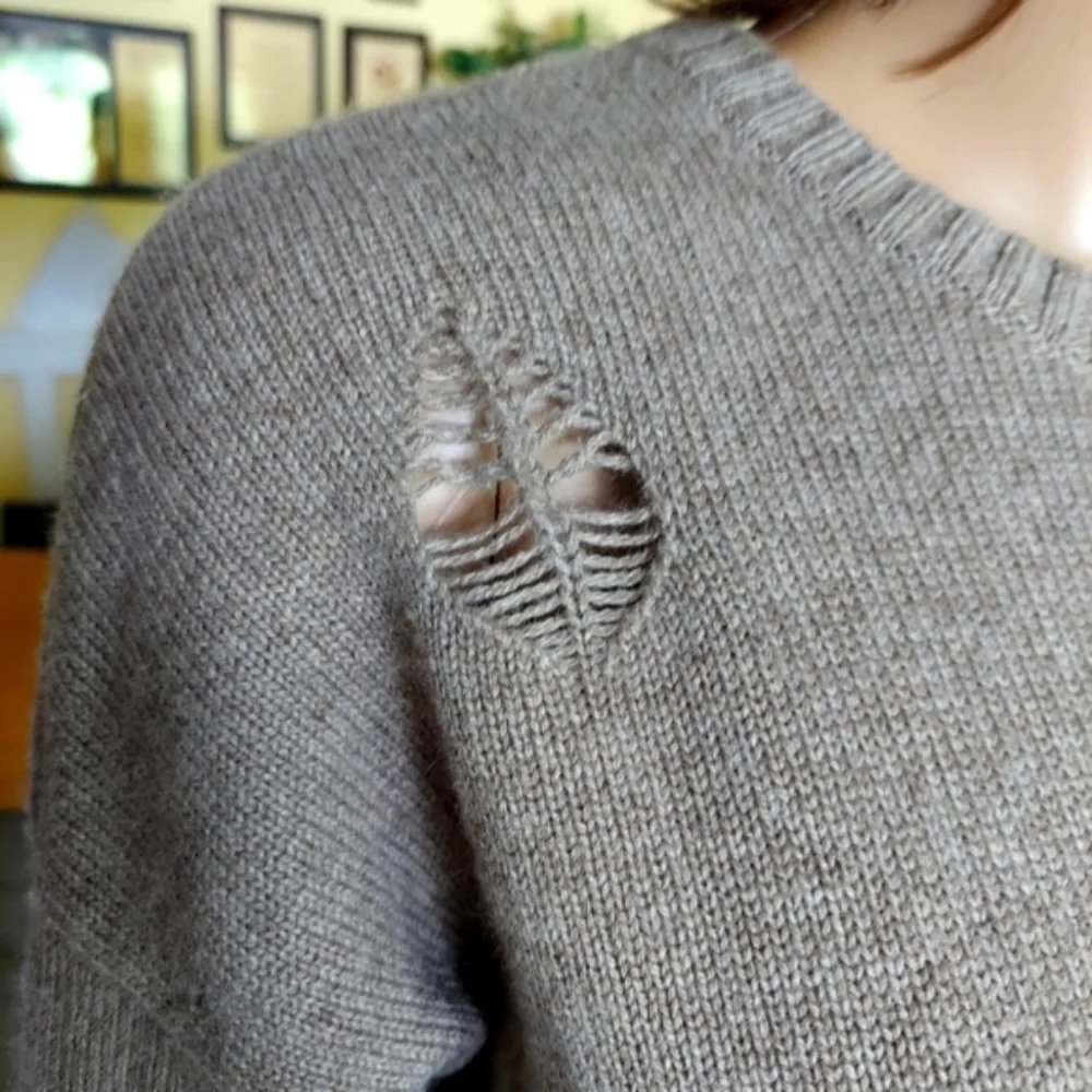 autumn cashmere Distressed Crew Neck Sweater - Picture 4 of 15